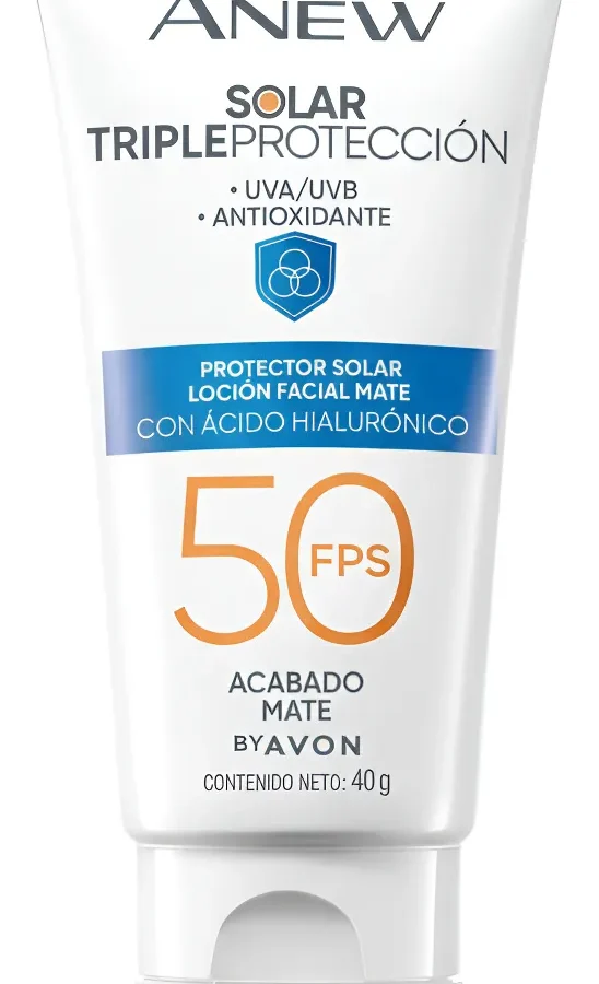Avon Protector Solar Anew Triple Proteccion FPS 50 con Acido Hialurónico