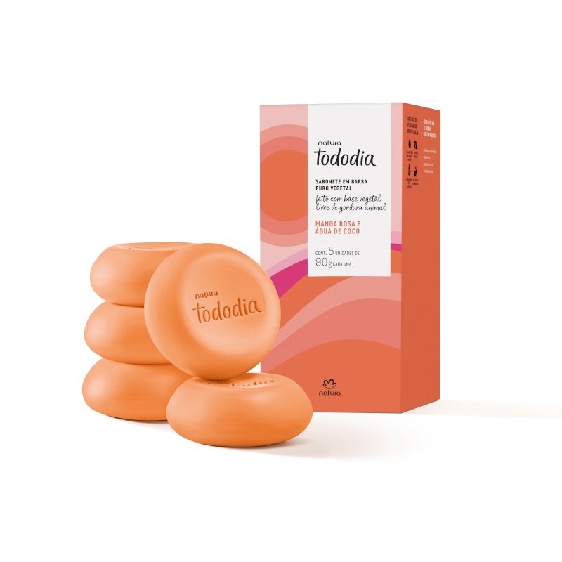 Jabones en barra puro vegetal mango rosa y agua de coco Natura Tododia 90g x 5