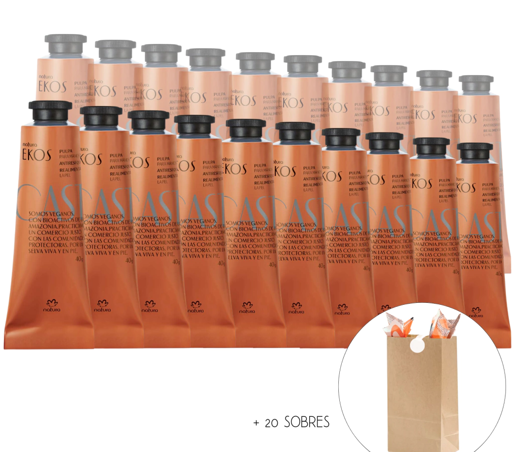 Set x 40 – 20 Pulpas Humectantes Para Manos Ekos Castaña 40grs + 20 bolsas kraft Natura DE REGALO